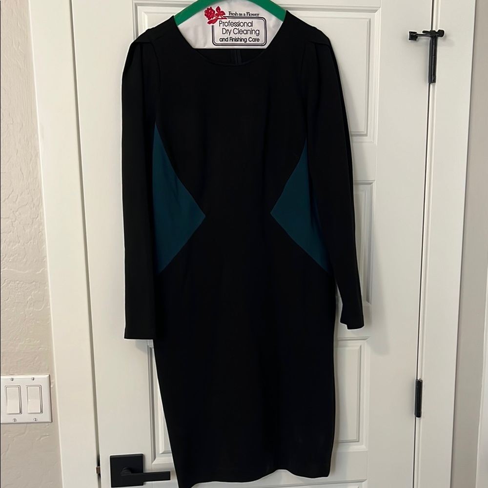 Ann Taylor Elegant Black and Teal Dress.